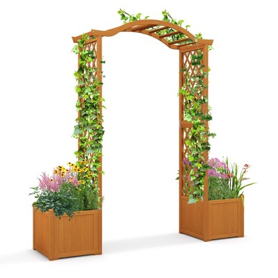 Tangkula Garden Arbor with Planter Wooden Planter Arch with Trellis