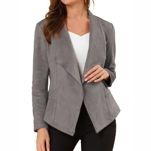 Allegra K Women's Faux Suede Lapel Draped Outwear Open Front Jacket - 1 of 4