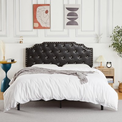King Size PU Leather Upholstered Platform Bed Frame with Headboard, Modern Sturdy Mattress Foundation for Bedroom