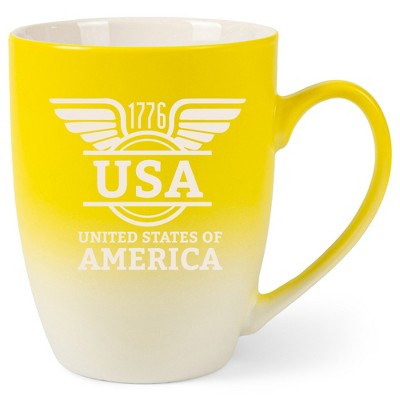 100 North United States of America 10 Ounce Yellow and White Two Toned Ombre, Comfortably Fits Your Hands, Ceramic Tea Coffee Cup Mug, USA United