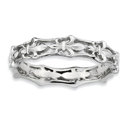 Black Bow Jewelry Rhodium Plated Sterling Silver Stackable Fleur de Lis 4.5mm Band - image 1 of 4