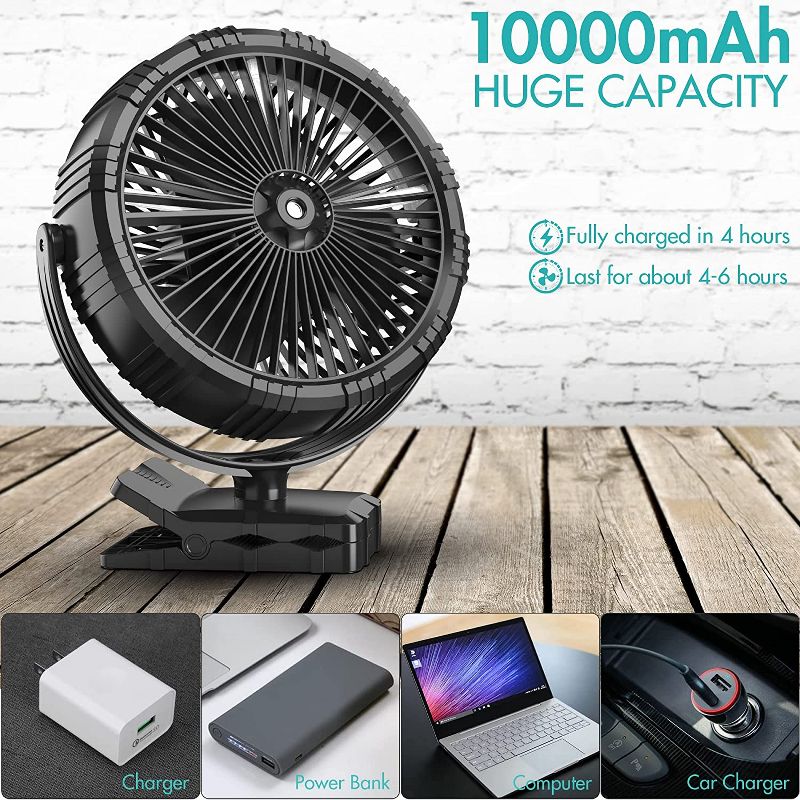 Misting Fan, Portable 8" Clip on Fan with Mist, 10000mAh Rechargeable Battery Operated Personal Fan, 2 Mist Modes, 3 Speeds & 360° Rotation Spray Fan, 2 of 8