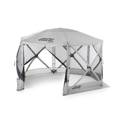 CLAM Quick-Set Escape 11.5 x 11.5 Foot Portable Pop-Up Outdoor Camping Gazebo Screen Tent 6 Sided Canopy Shelter with Ground Stakes & Carry Bag, Gray