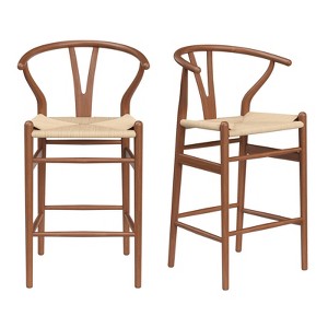 GlasFlength Mid-Century Dining Table Set with Armrests and Paper Rope Seats for Kitchen, Counter, Brown, 21.3" * 17.5" * 39.4" - 1 of 4