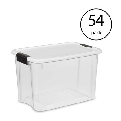 Sterilite 1985 30 Quart Ultra Latch Clear Storage Box with White Lid (54 Pack)