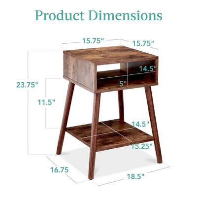 Set of 2 Brown Wood Mid-Century Modern End Tables with Cubby Storage