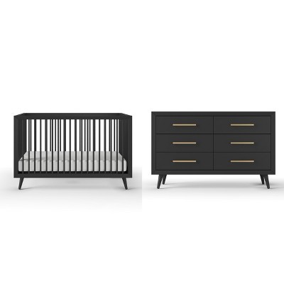 Crib and dresser shown separately against white background