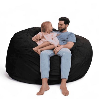 Ultimate Sack 6ft Bean Bag Chair, Oversized Comfortable Indoor Floor Lounger, Giant Foam-Filled Furniture for Relaxing, Black Fur