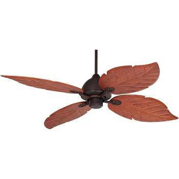 60" Casa Vieja Oak Creek Tropical Coastal Indoor Outdoor Ceiling Fan Oil Rubbed Bronze Walnut Wood Leaves Damp Rated for Patio Exterior House Home