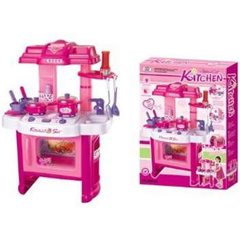 Insten Pink Play Kitchen Pretend Cooking for Kids and Toddlers, 16 x 10 x 24 in