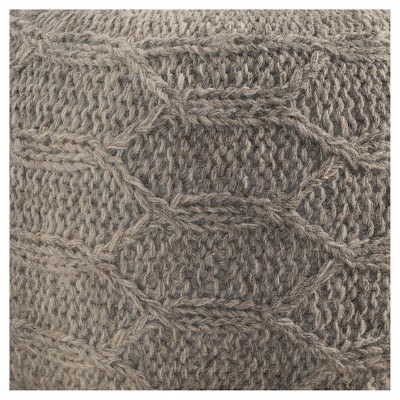 Handwoven Gray Wool Round Pouf Ottoman