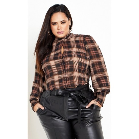 Women's Plus Size Plaid Level Top - black | CITY CHIC - image 1 of 4