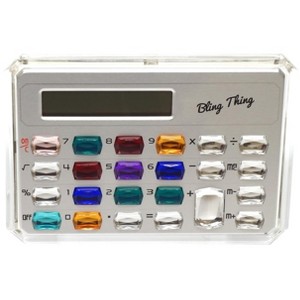 Gemstone Pocket Calculator | Silver | Compact | Cute Fun Charming | Large Colorful Crystal Bling Buttons - 1 of 4