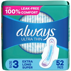 Always Ultra Thin Pads Extra Super Long Absorbency Unscented with Wings - Size 3 - 1 of 4