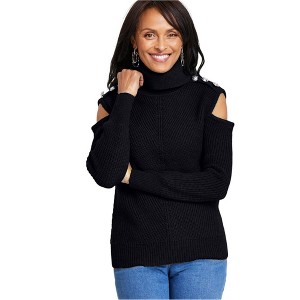 I.N.C International Concepts Womens Turtleneck Cold Shoulder Pullover Sweater, Black, X-Large - 1 of 1