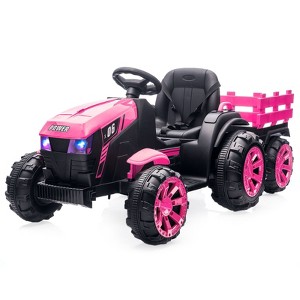 Ride On Tractor Toy for Kids, 12V Ride On Toy w/Trailer & Remote Control, Battery Powered Electric Vehicles with Safety Belt, Music for Toddler 3-10 - 1 of 4