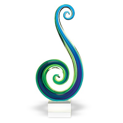 HomeRoots 16" Blue and Green Murano Glass Modern Abstract Tabletop Sculpture