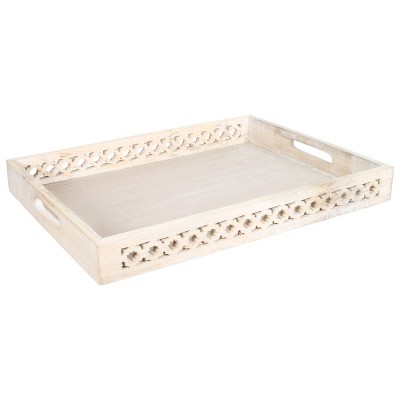 Mela Artisans Decorative Wood Serving Tray w/ Handles in White