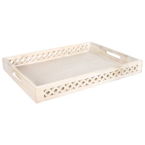 Mela Artisans Decorative Wood Serving Tray w/ Handles in White - 1 of 1