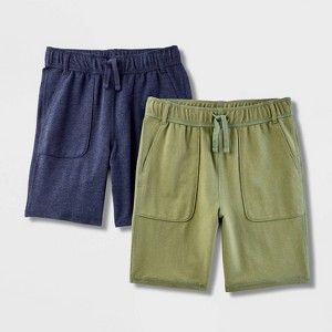 Boys' 2pk Adaptive Knit Shorts - Cat & Jack™ Navy Blue/Olive Green - 1 of 3