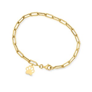 Ross-Simons 10kt Yellow Gold Paw Print Charm Paper Clip Link Bracelet - 1 of 3