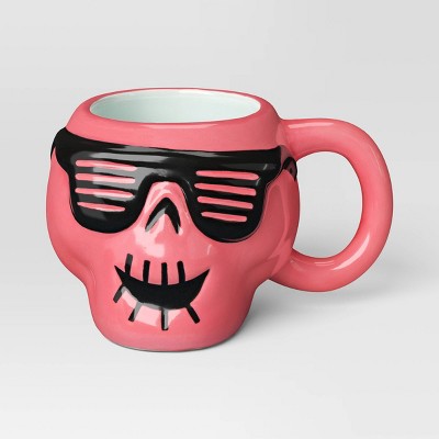 14.8 fl oz Halloween Earthenware Figural Skull Mug Pink - Hyde and EEK! Boutique™: Microwave & Dishwasher Safe Drinkware