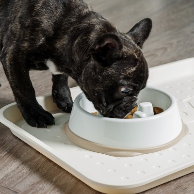 White and Beige Plastic Slow Feeding Pet Bowl