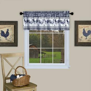 Kate Aurora Lightweight Plaid Country Farmhouse Rooster Window Rod Pocket Curtain Valance