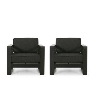 Christopher Knight Home Gabriel Outdoor Aluminum Club Chair with Cushions (Set of 2), Black/Dark Gray - 1 of 4