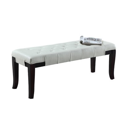 Syemin Ottomans and Benches Linon Tufted Entryway Bench, Faux Leather Vintage Bedroom Bench, Upholstered Bedroom Benches, White, 44"*16"*18.25"