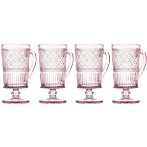 Godinger Silver Set of 4 Claro Footed Coffee Mugs Pink: Crystal Drinkware, 12 oz Capacity, Hand Wash, Dishwasher-Safe - 1 of 4