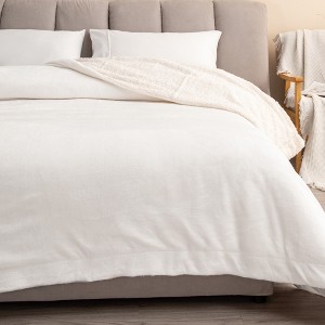 Plush Throw Blanket with Faux Shearling Reverse - Great Bay Home (50" x 60", Optic White) - 1 of 4