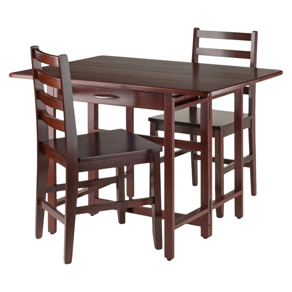 Photos - Dining Table 3pc Taylor Drop Leaf Dining Set with Ladder Back Chairs Walnut - Winsome