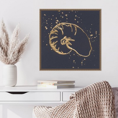 22"x22" Gold Nautilus Abstract Canvas Print with Beaded Frame