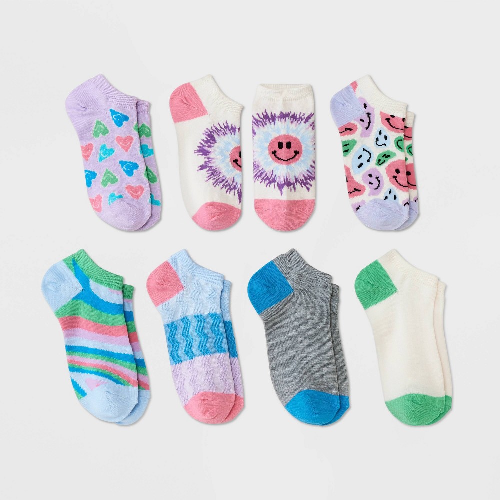 Girls' 7pk Smiley No Show Socks - Cat & Jack™ Cream size L