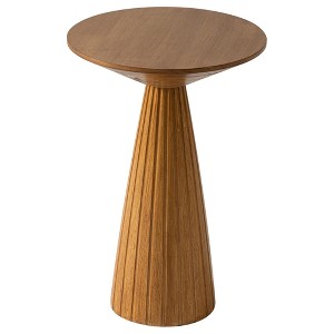 COZAYH Pedestal Wooden End Table for Small Space Living Room or Bedroom, Walnut - 1 of 4