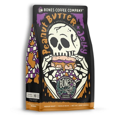 Bones Coffee Company Peanut Butter & Jelly Whole Coffee Beans Peanut Butter & Jelly Flavor 12 oz Medium Roast (Whole Bean)