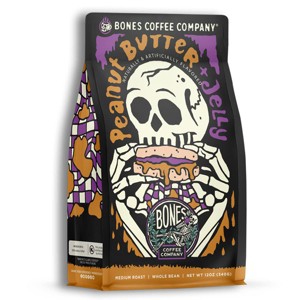Bones Coffee Company Peanut Butter & Jelly Whole Coffee Beans Peanut Butter & Jelly Flavor 12 oz Medium Roast (Whole Bean) - 1 of 2