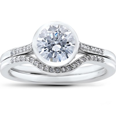 Pompeii3 1 1/5 ct Lab Created Diamond Engagement Ring Set 14k White Gold