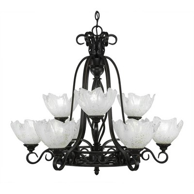 Toltec Lighting Elegante 9 - Light Chandelier in  Dark Granite with 7" Gold Ice Shade