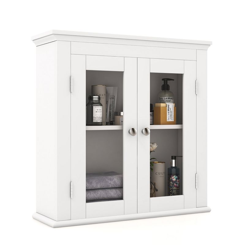 Costway 2-Door Bathroom Wall Mount Medicine Cabinet with  Tempered Glass & Adjustable Shelf, 1 of 11