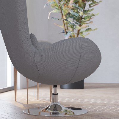 31" Light Gray Fabric High-Back Egg Lounge Chair with Chrome Swivel Base