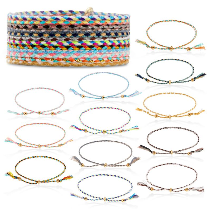 Zodaca 12 Pack Braided Rope Bracelet, Friendship, Couples Jewelry, Adjustable, Multicolor, 1 of 9
