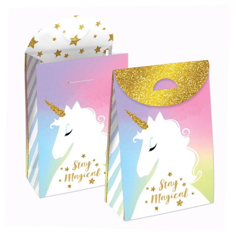 Big Dot of Happiness Rainbow Unicorn - Magical Unicorn Baby Shower or Birthday Gift Favor Bags - Party Goodie Boxes - Set of 12, 1 of 9