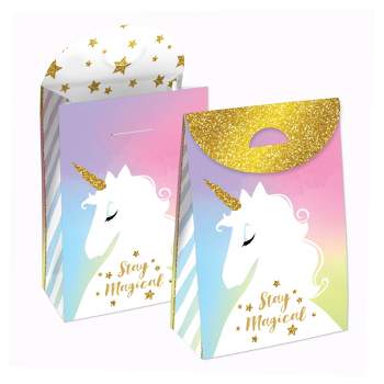 Big Dot of Happiness Rainbow Unicorn - Magical Unicorn Baby Shower or Birthday Gift Favor Bags - Party Goodie Boxes - Set of 12