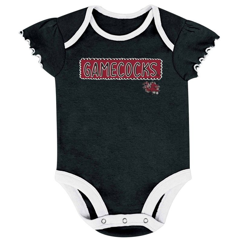NCAA South Carolina Gamecocks Infant Girls&#39; 3pk Bodysuit Set, 4 of 5