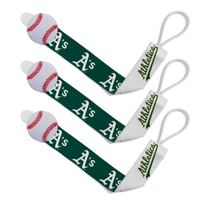 Image of BabyFanatic Officially Licensed Unisex Baby Pacifier Clip 3-Pack MLB Oakland Athletics.