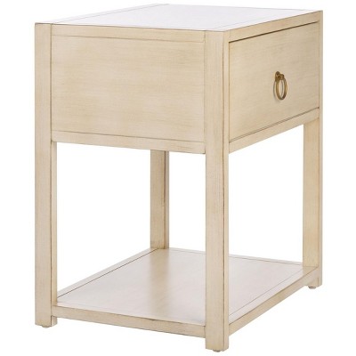 Antique White Acacia Wood Nightstand with Gold Accents
