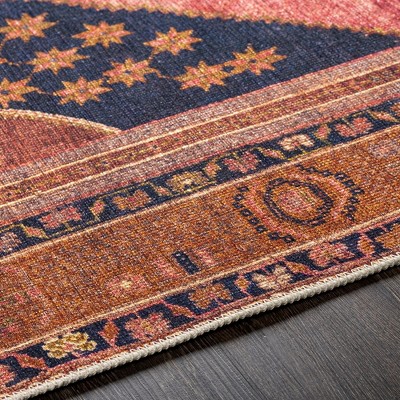 Western Springs Coral and Navy Traditional Washable Area Rug