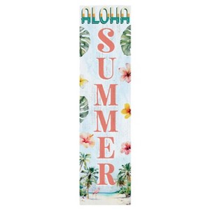 HomeRoots 36" Blue And Pink Solid Wood Tropical Floral Aloha Summer Porch Sign - 1 of 4